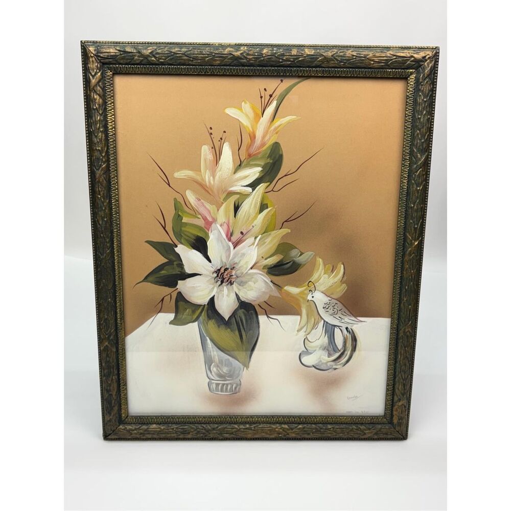 Vintage Remar M.A.P.F. Inc N.Y. Chinoiserie Style Floral Bird Framed Print 18x22